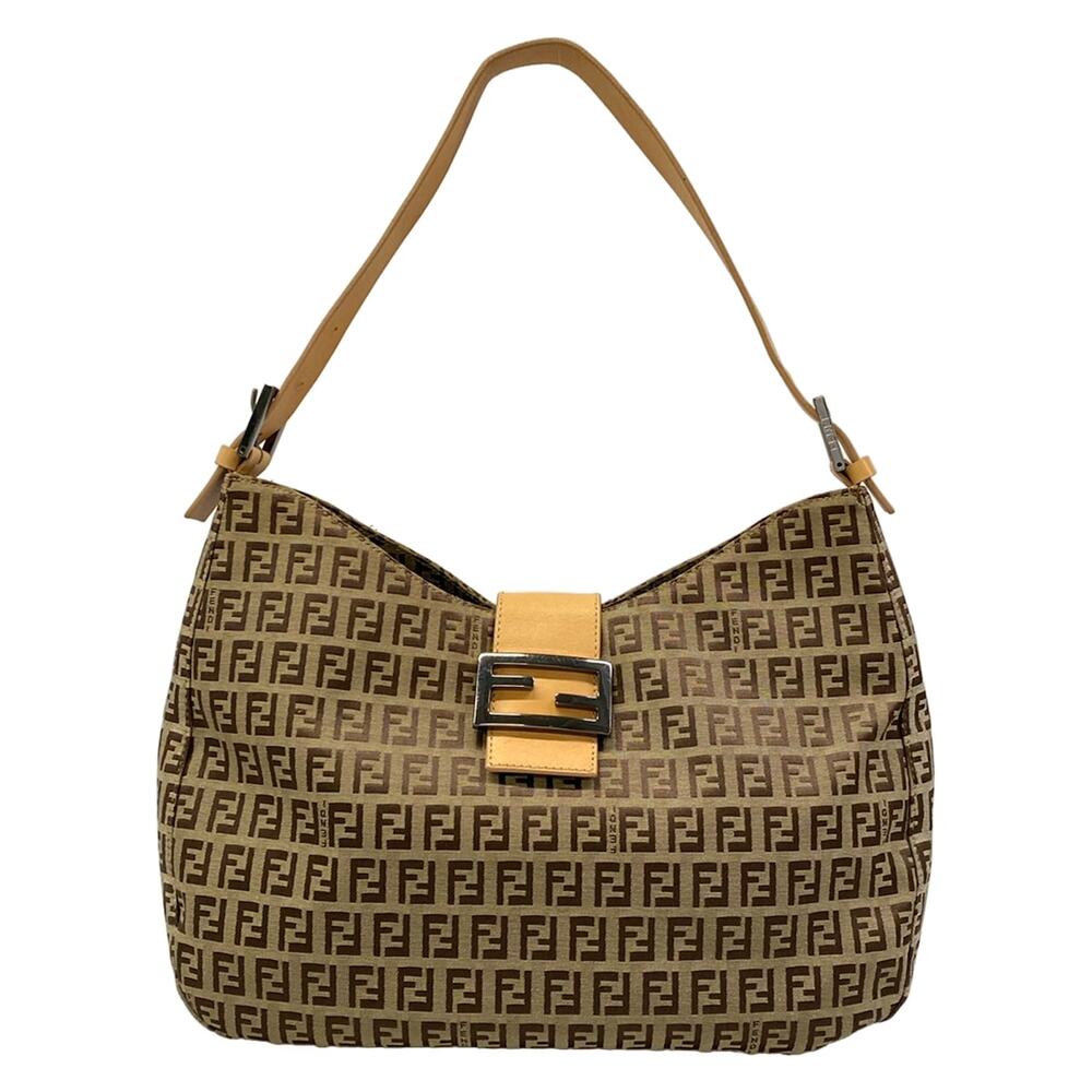 Fendi Zucca Shoulder Bag 8BR037 Beige Dark Brown Light Brown Jacquard Leather